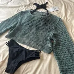 ZARA メッシュ クロップド丈 サマーニット　ラッシュガード　Lのサムネイル