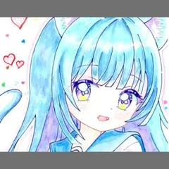 手描きイラスト　【ブルーの子猫ちゃん】　ネコ耳　厚手　Ｂ5　オリジナル　アナログ