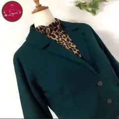 レトロ テーラードジャケット ウール シンプル 地模様 緑 古着