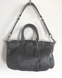 COACH コーチマディソンギャザードレザーグレー2wayバッグ