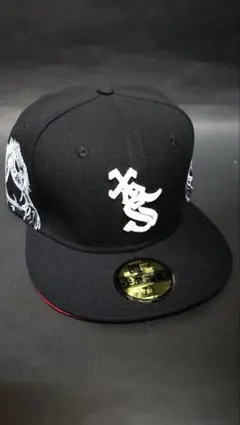 New Era夜光ジーザス刺繍カスタムホワイトソックスキャップブラック1/2