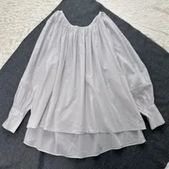 サイ リネン高密度タックシャツ 白 ギャザー半袖ブラウス サイズ40 ve1