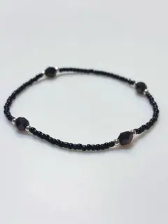 ブラックビーズ 多面カットアクセント ブレスレット