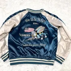 鏡花水月 リバーシブル スカジャン SEABEES 蜂×鶴 M スカジャン リバーシブル メンズ 鶴 蜂 M-2XL レディース 和柄 サテン