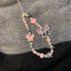 ハンドメイド 蝶とハートの携帯ストラップ