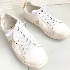 金刺繍ロゴ⭐️ルコックスポルティフ スニーカー 24cm 白 ゴールド レザー
