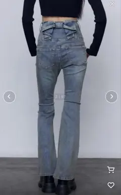 EMODA バックリボンフレアハイウエストパギンスライトブルー