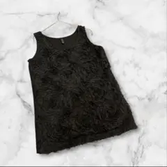タンクトップ　ノースリーブ　レース　M フリル　花　ブラック