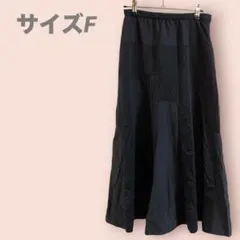 ロングスカート　フレア　ウエストゴム　ナイロン　黒　レディース/F