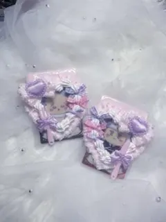 ホイップデコ トレカケースデコ フリル ハート ピンク パープル b8 ペア