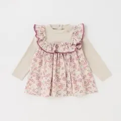 petit mine 小花柄 ドッキングチュニック カットソー 130