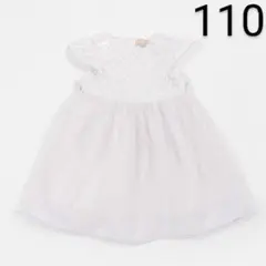 新品 プティマイン お花レースチュールワンピース ラベンダー 110