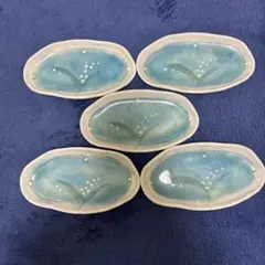 青色花模様陶器皿5枚セット