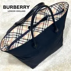 美品✨バーバリーブルーレーベル ノバチェック 舟型 A4収納 トートバッグ 黒