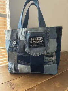 No.1368ハンドメイド★トートバッグ★デニムリメイク★パッチワーク