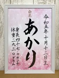 手書きオーダー命名書　ピンク　お七夜　出産祝い