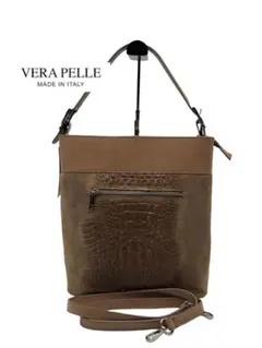 VERAPELLE イタリアンカーフバッグ　クロコダイル型押し　ブラウン　メンズ