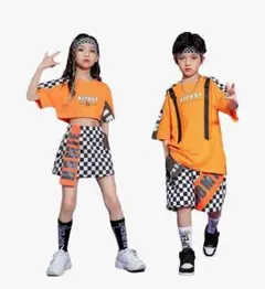 キッズ　ダンス　チェック柄スカート 黒白　130