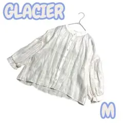 GLACIER グラシア ノーカラーブラウス M 白 シアー素材 七分袖