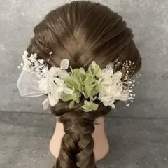 卒業式　結婚式　成人式　髪飾り　緑かすみ草×紫陽花 プリザーブドフラワー