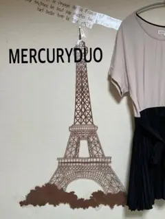 MERCURYDUO プリーツドッキングチュニックベージュ ブラック