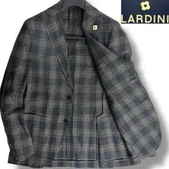 近年モデル】LARDINI グレンチェック ジャケット リネン混 グレー 48