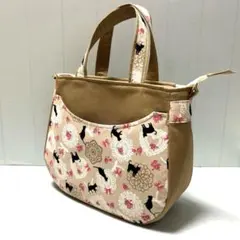 ハンドメイド　ラウンドトートバッグ　黒猫　ブラウン