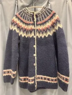 ユーロ古着 ノルディック柄 ハンドメイド レトロ ニットカーディガン