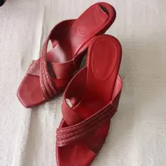 Clarks 本革 レザーサンダル レッド 編み込み レディース 23cm相当