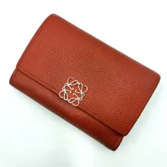 美品 ロエベ トライフォールドウォレット 三つ折り 財布 レザー オレンジ