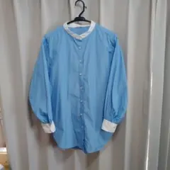 studio CLIP スタンドカラーシャツ ブルー×ホワイトのサムネイル