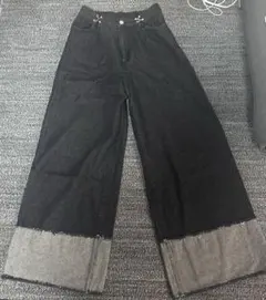 Chico 折り返しワイドデニムパンツ サイズ1 ブラック