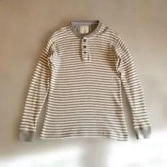 UNIQLO OLD カットソー ボーダー ヘンリーネック サーマル ワッフル