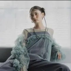 ANDRESD アンドレスド デコラティブチュールトップス　グリーン