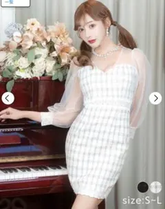 ホワイトチェック柄タイトドレス