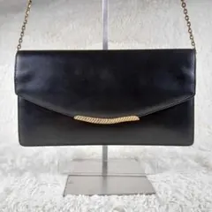 モラビト チェーン ショルダーバッグ クラッチ 黒 レザー ゴールド金具