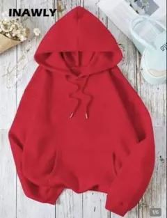 SHEIN 無地 レッド プルオーバー パーカー