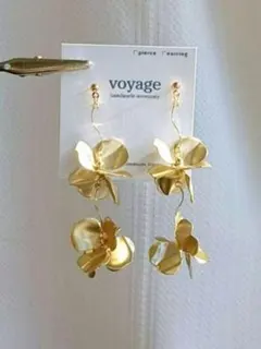 【再販】マットゴールド ピアス イヤリング フラワー ブライダル ハンドメイド