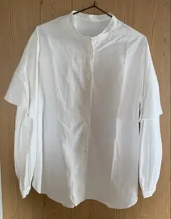 GU ラッフルスリーブブラウス L オフホワイト