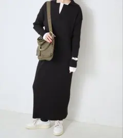 Spick and Span オープンカラーリブニットワンピース