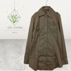 b0324【イング】オリーブグリーン 長袖シャツ カーキ M ミリタリーシャツ