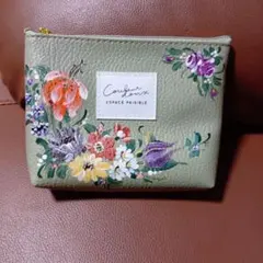 マチ付きポーチ 合皮カラー 薄カーキ