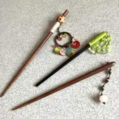 カラフルビーズ付きヘアアクセサリー　かんざし　3本セット