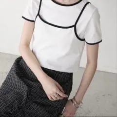 【forksy.】 <2点セット＞パイピング レイヤードキャミソール＆Tシャツのサムネイル