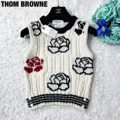 現行タグ付 未使用 トムブラウン インターシャニット ベスト モヘア混 花柄