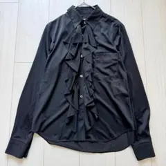 美品✨コムデギャルソン ブラックサテン フリル前立て長袖シャツ AD2002のサムネイル