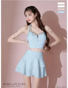 ROBE de FLEURSアシンメトリーリボンティアードフリルミニキャバドレス