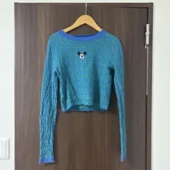 MOUSSY Disney コラボミッキーマウス 刺繍入り薄手ニット