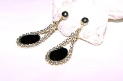 昭和レトロ　ブラック＆ゴールド ティアドロップ イヤリング　ビンテージ