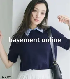 【basement online】襟付き半袖ニット　ネイビー